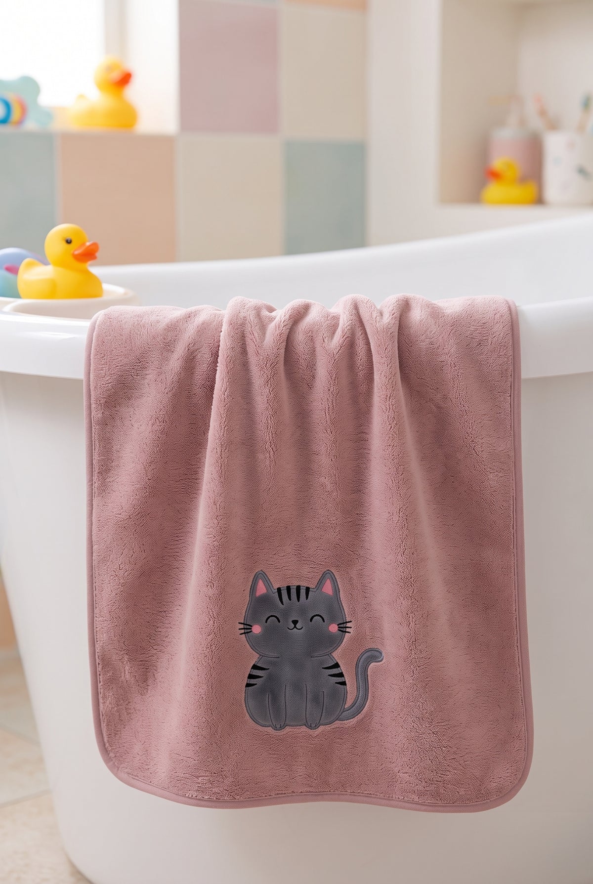 Toalla corporal Gatitos 70x140 cm - Gatito Burbujas (Malva)